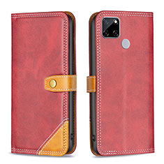 Leather Case Stands Flip Cover Holder B14F for Realme C25S Red