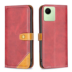 Leather Case Stands Flip Cover Holder B14F for Realme C30 Red