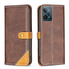 Leather Case Stands Flip Cover Holder B14F for Realme C31 Brown