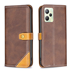 Leather Case Stands Flip Cover Holder B14F for Realme C35 Brown