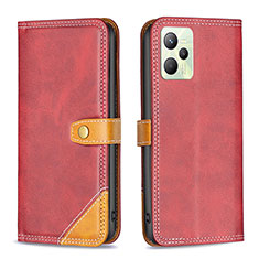 Leather Case Stands Flip Cover Holder B14F for Realme C35 Red