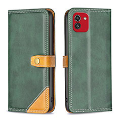 Leather Case Stands Flip Cover Holder B14F for Samsung Galaxy A03 Green