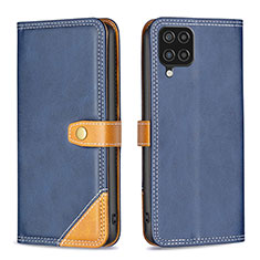 Leather Case Stands Flip Cover Holder B14F for Samsung Galaxy A12 Nacho Blue