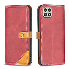 Leather Case Stands Flip Cover Holder B14F for Samsung Galaxy A22 5G Red