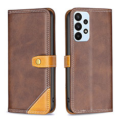 Leather Case Stands Flip Cover Holder B14F for Samsung Galaxy A23 4G Brown