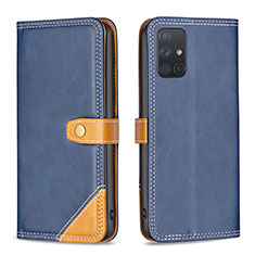 Leather Case Stands Flip Cover Holder B14F for Samsung Galaxy A71 4G A715 Blue