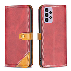 Leather Case Stands Flip Cover Holder B14F for Samsung Galaxy A72 4G Red