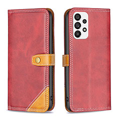 Leather Case Stands Flip Cover Holder B14F for Samsung Galaxy A73 5G Red