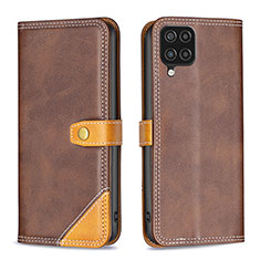 Leather Case Stands Flip Cover Holder B14F for Samsung Galaxy M12 Brown