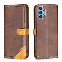 Leather Case Stands Flip Cover Holder B14F for Samsung Galaxy M32 5G Brown