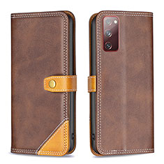 Leather Case Stands Flip Cover Holder B14F for Samsung Galaxy S20 FE 4G Brown