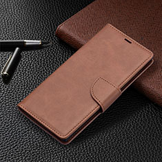 Leather Case Stands Flip Cover Holder B14F for Samsung Galaxy S22 Ultra 5G Brown