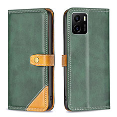 Leather Case Stands Flip Cover Holder B14F for Vivo Y01 Green