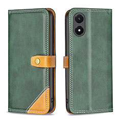 Leather Case Stands Flip Cover Holder B14F for Vivo Y02S Green