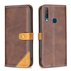 Leather Case Stands Flip Cover Holder B14F for Vivo Y12 Brown