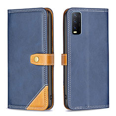 Leather Case Stands Flip Cover Holder B14F for Vivo Y12s (2021) Blue