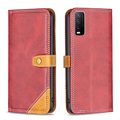 Leather Case Stands Flip Cover Holder B14F for Vivo Y20a Red