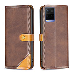 Leather Case Stands Flip Cover Holder B14F for Vivo Y21 Brown