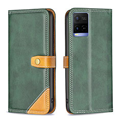 Leather Case Stands Flip Cover Holder B14F for Vivo Y21e Green