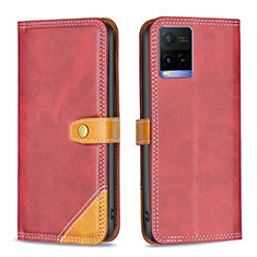 Leather Case Stands Flip Cover Holder B14F for Vivo Y21e Red