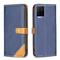 Leather Case Stands Flip Cover Holder B14F for Vivo Y21s Blue