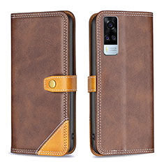 Leather Case Stands Flip Cover Holder B14F for Vivo Y31 (2021) Brown