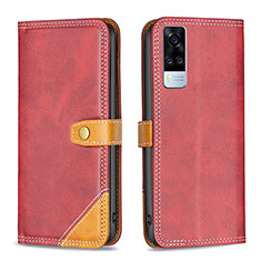 Leather Case Stands Flip Cover Holder B14F for Vivo Y31 (2021) Red