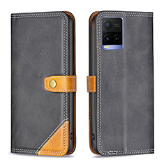 Leather Case Stands Flip Cover Holder B14F for Vivo Y33s Black