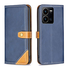 Leather Case Stands Flip Cover Holder B14F for Vivo Y35 4G Blue