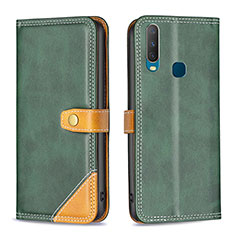 Leather Case Stands Flip Cover Holder B14F for Vivo Y3s Green