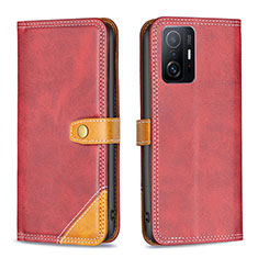 Leather Case Stands Flip Cover Holder B14F for Xiaomi Mi 11T 5G Red