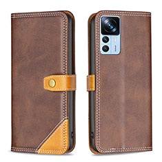 Leather Case Stands Flip Cover Holder B14F for Xiaomi Mi 12T 5G Brown