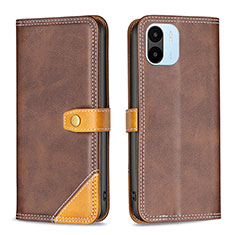 Leather Case Stands Flip Cover Holder B14F for Xiaomi Poco C50 Brown