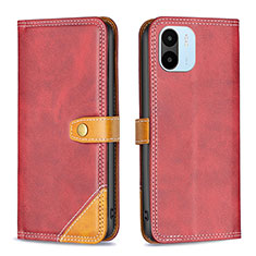 Leather Case Stands Flip Cover Holder B14F for Xiaomi Poco C51 Red