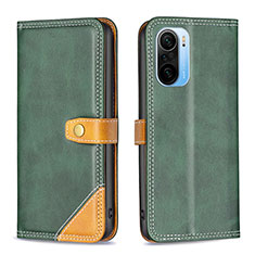 Leather Case Stands Flip Cover Holder B14F for Xiaomi Poco F3 5G Green