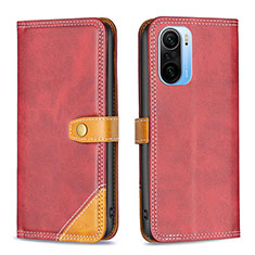 Leather Case Stands Flip Cover Holder B14F for Xiaomi Poco F3 5G Red