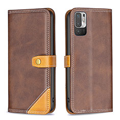 Leather Case Stands Flip Cover Holder B14F for Xiaomi POCO M3 Pro 5G Brown