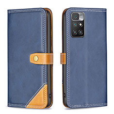 Leather Case Stands Flip Cover Holder B14F for Xiaomi Redmi 10 4G Blue