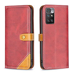 Leather Case Stands Flip Cover Holder B14F for Xiaomi Redmi 10 4G Red