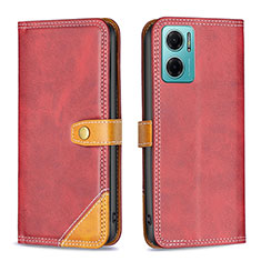 Leather Case Stands Flip Cover Holder B14F for Xiaomi Redmi 10 5G Red