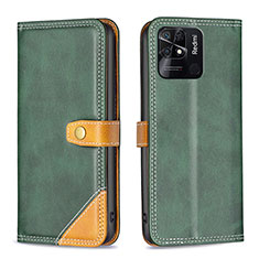 Leather Case Stands Flip Cover Holder B14F for Xiaomi Redmi 10 India Green