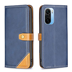 Leather Case Stands Flip Cover Holder B14F for Xiaomi Redmi K40 5G Blue