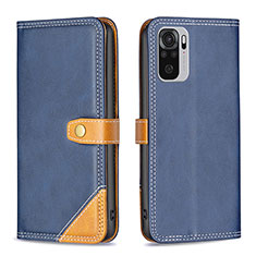 Leather Case Stands Flip Cover Holder B14F for Xiaomi Redmi Note 10 4G Blue