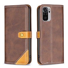 Leather Case Stands Flip Cover Holder B14F for Xiaomi Redmi Note 10 4G Brown