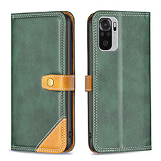 Leather Case Stands Flip Cover Holder B14F for Xiaomi Redmi Note 10 4G Green