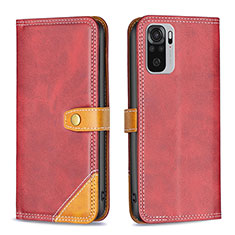 Leather Case Stands Flip Cover Holder B14F for Xiaomi Redmi Note 10 4G Red