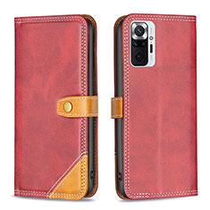 Leather Case Stands Flip Cover Holder B14F for Xiaomi Redmi Note 10 Pro 4G Red