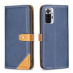 Leather Case Stands Flip Cover Holder B14F for Xiaomi Redmi Note 10 Pro Max Blue