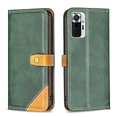 Leather Case Stands Flip Cover Holder B14F for Xiaomi Redmi Note 10 Pro Max Green