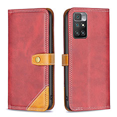 Leather Case Stands Flip Cover Holder B14F for Xiaomi Redmi Note 11 4G (2021) Red